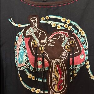 Double D Ranch Black and Brown Embroidered Top